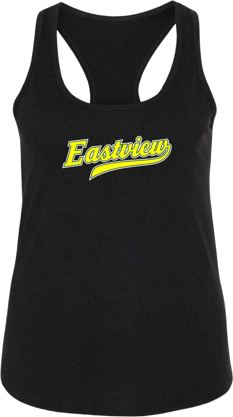 A black tank top with the word "Eastview" printed in yellow text across the front.