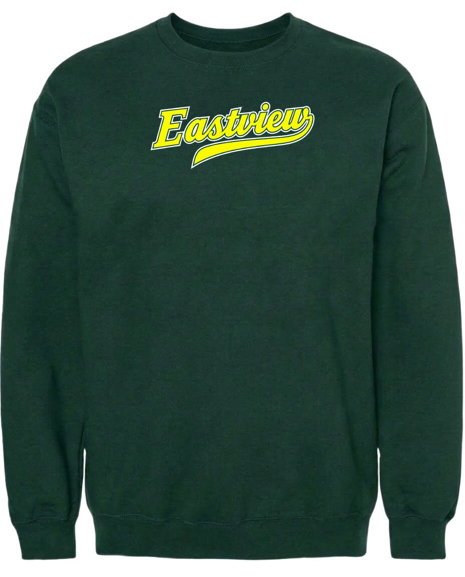 A dark green sweatshirt with the word "Eastview" printed in yellow on the front.