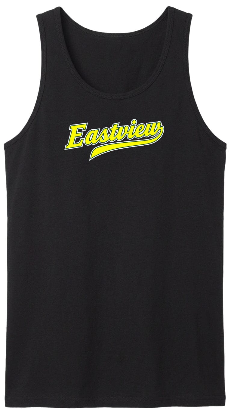 A black tank top with the word "Eastview" printed in yellow on it.