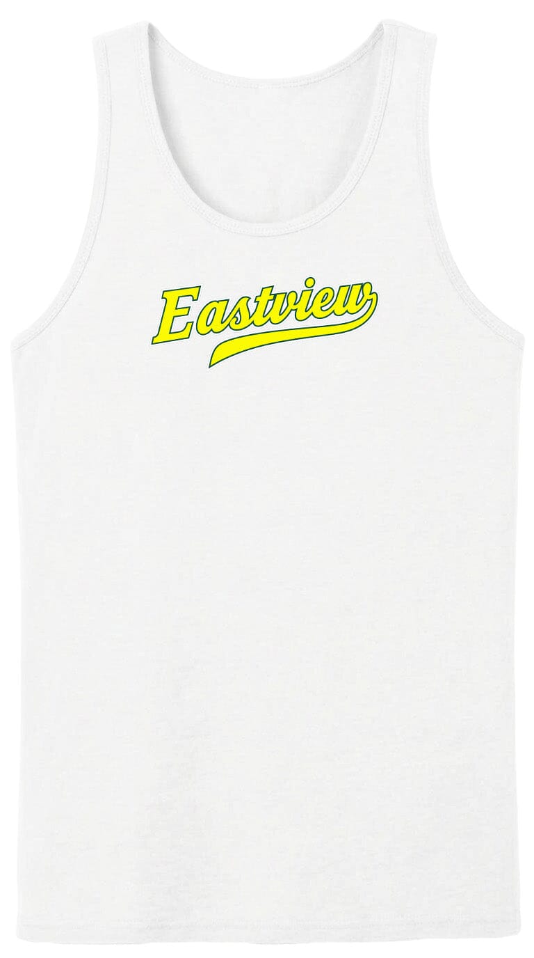A white tank top with the word "Eastview" printed in yellow text across the chest.