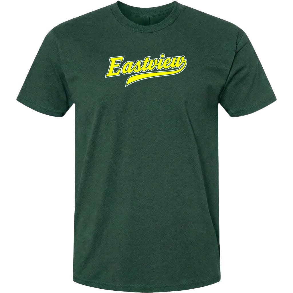 A dark green t-shirt with the word "Eastview" printed in yellow on the front.