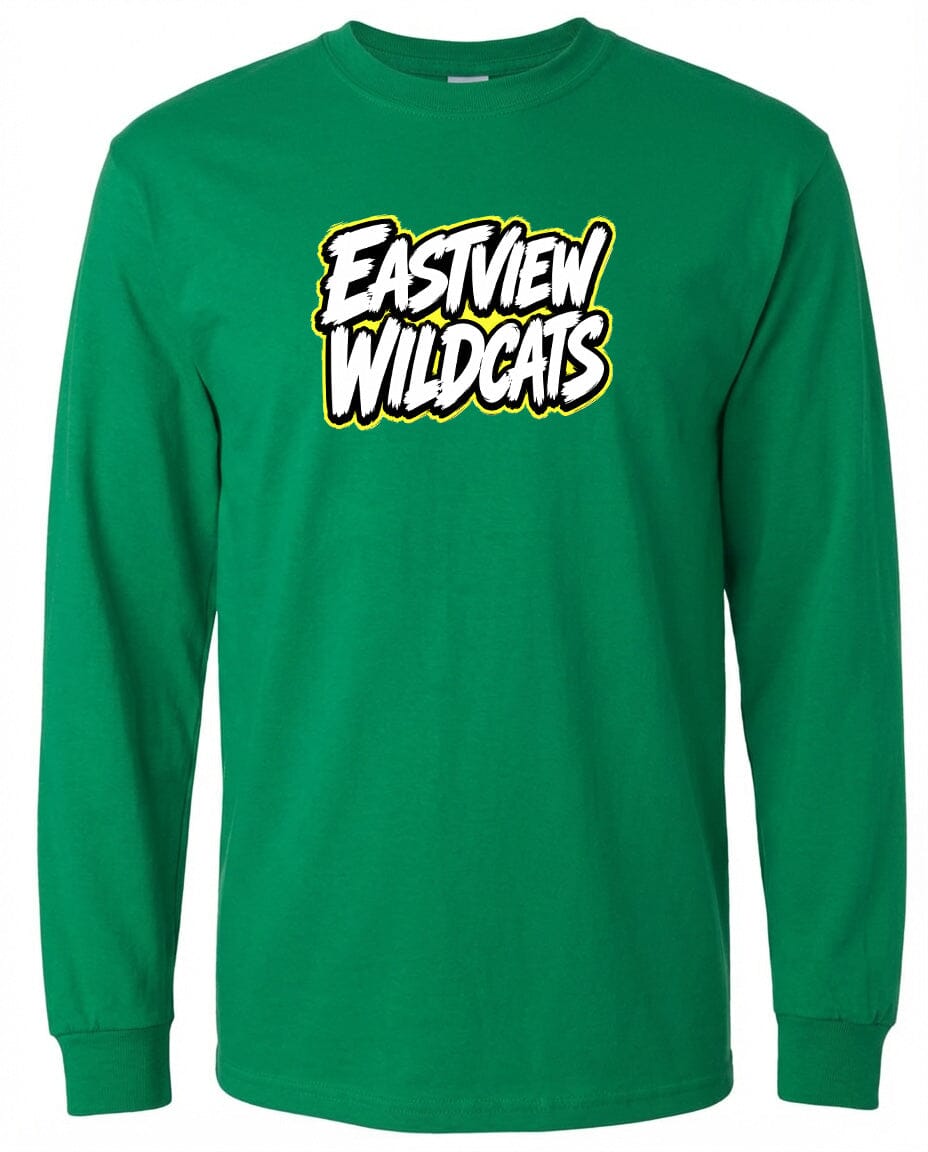 A bright green long-sleeved shirt with the text "Eastview Wildcats" printed on it.