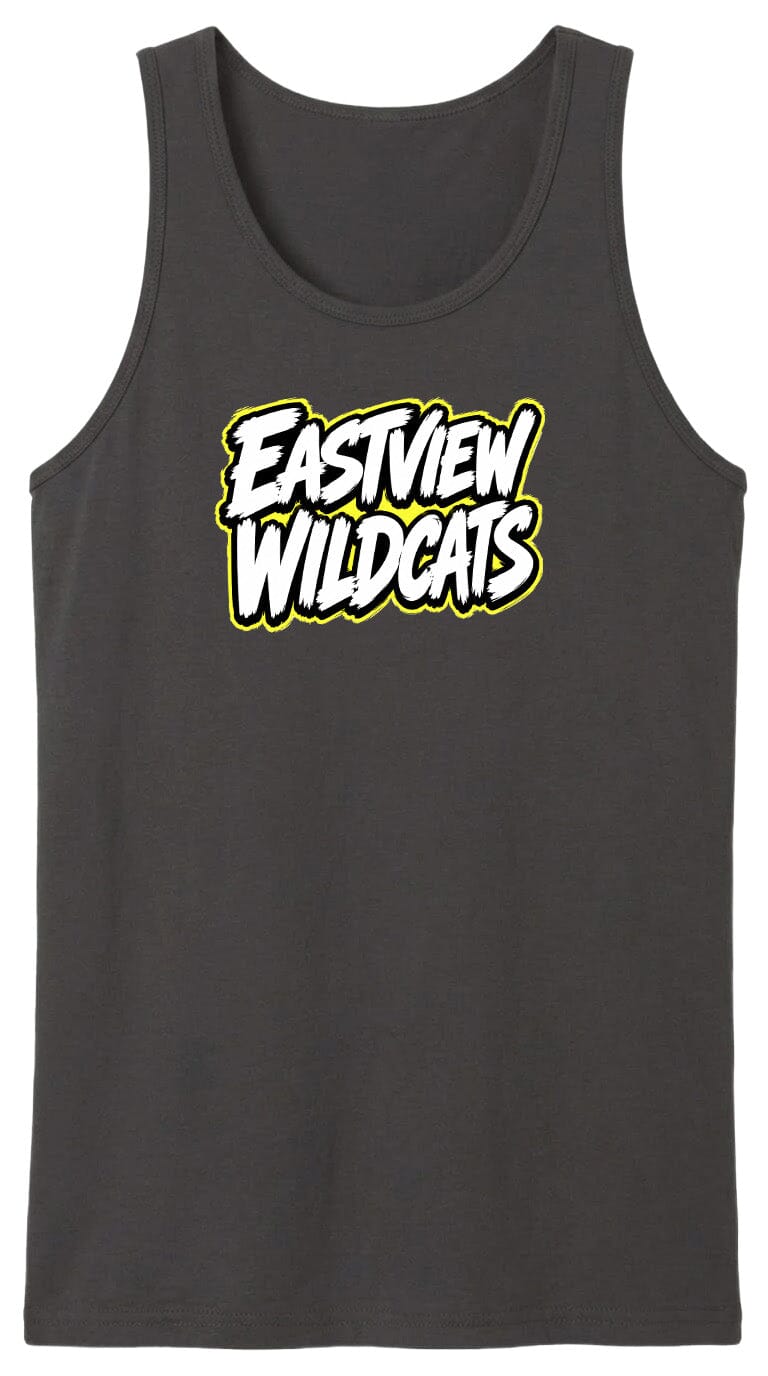 A gray tank top with the text "EASTVIEW WILDCATS" printed on it in a stylized font.