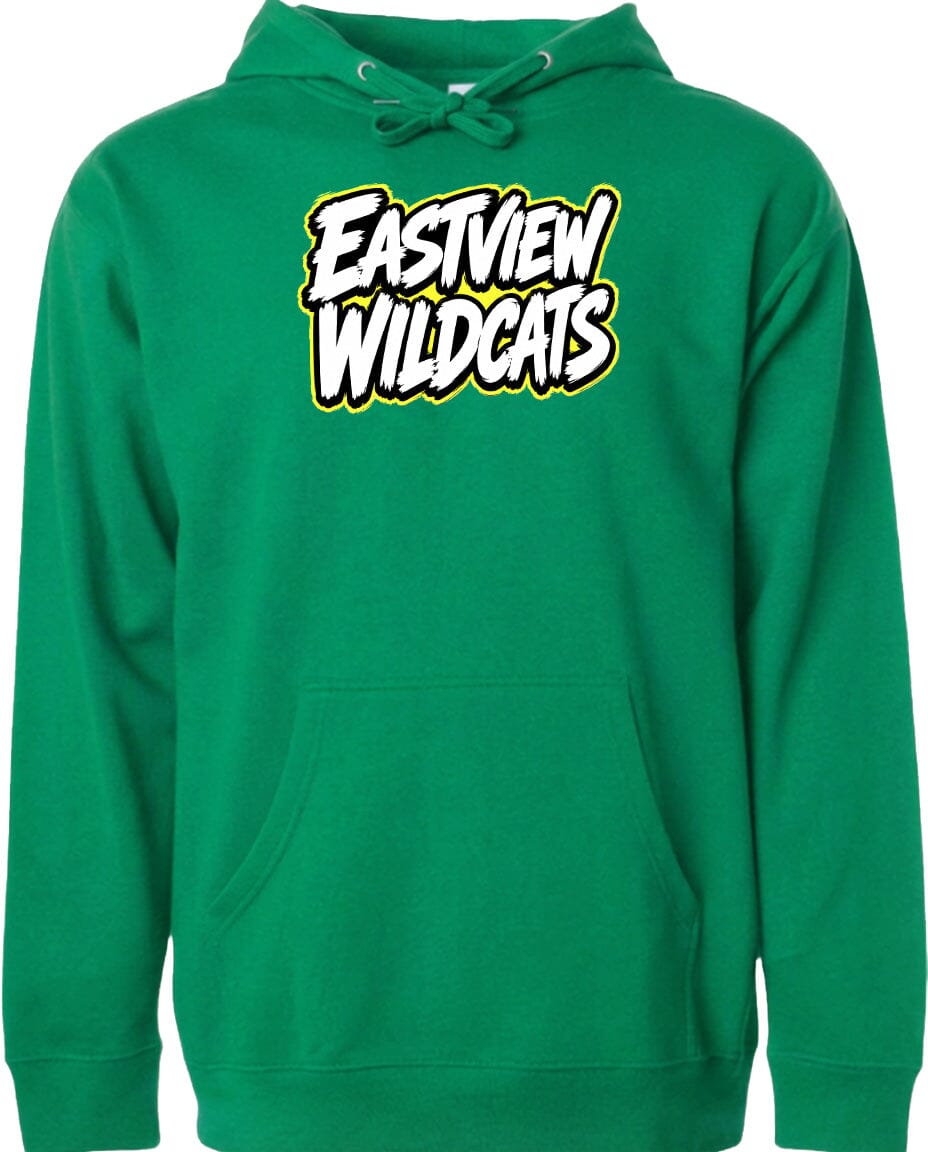 A bright green hoodie with the text "Eastview Wildcats" printed on it.