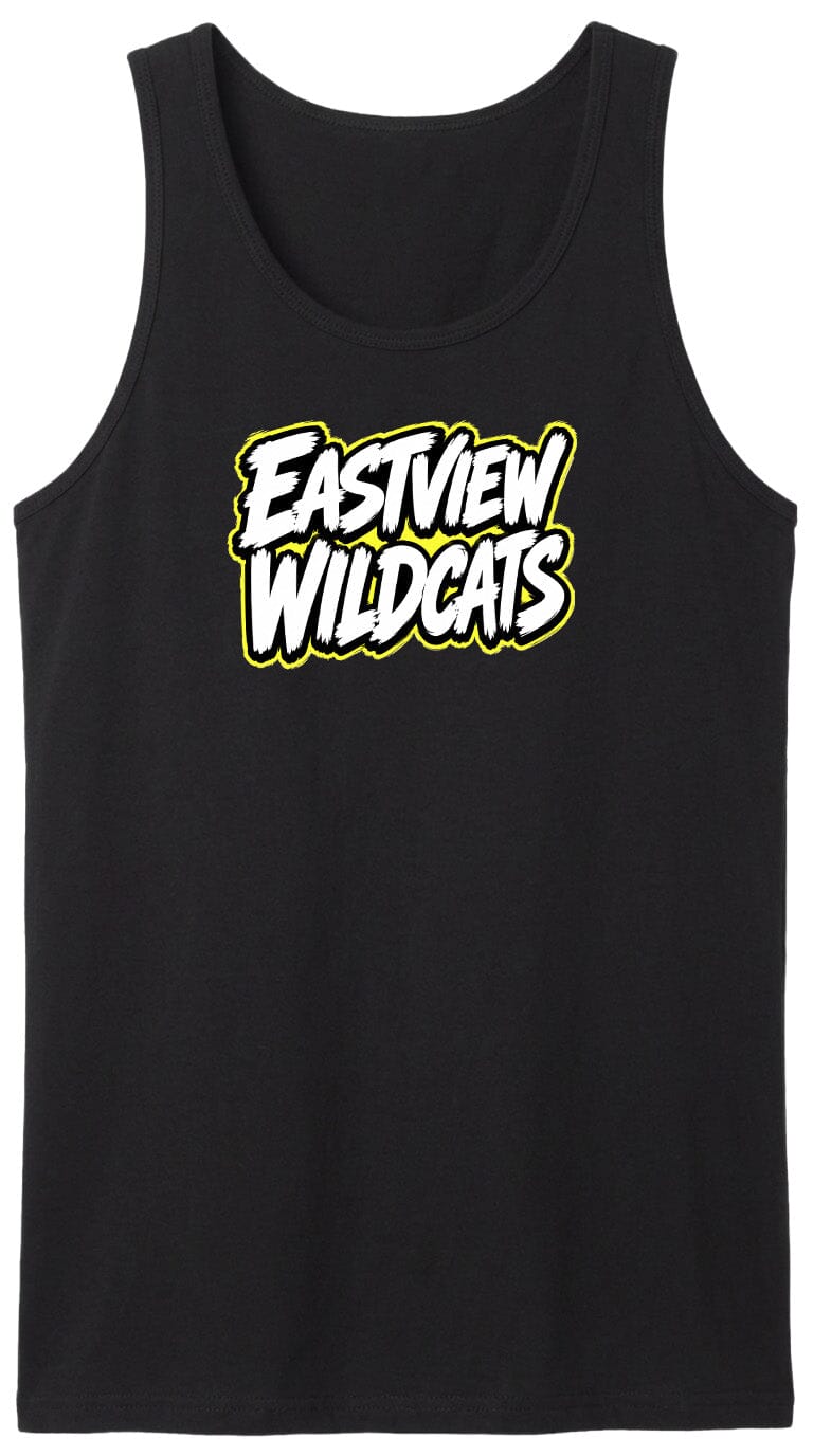 A black tank top with the text "EASTVIEW WILDCATS" printed on it in a stylized font.
