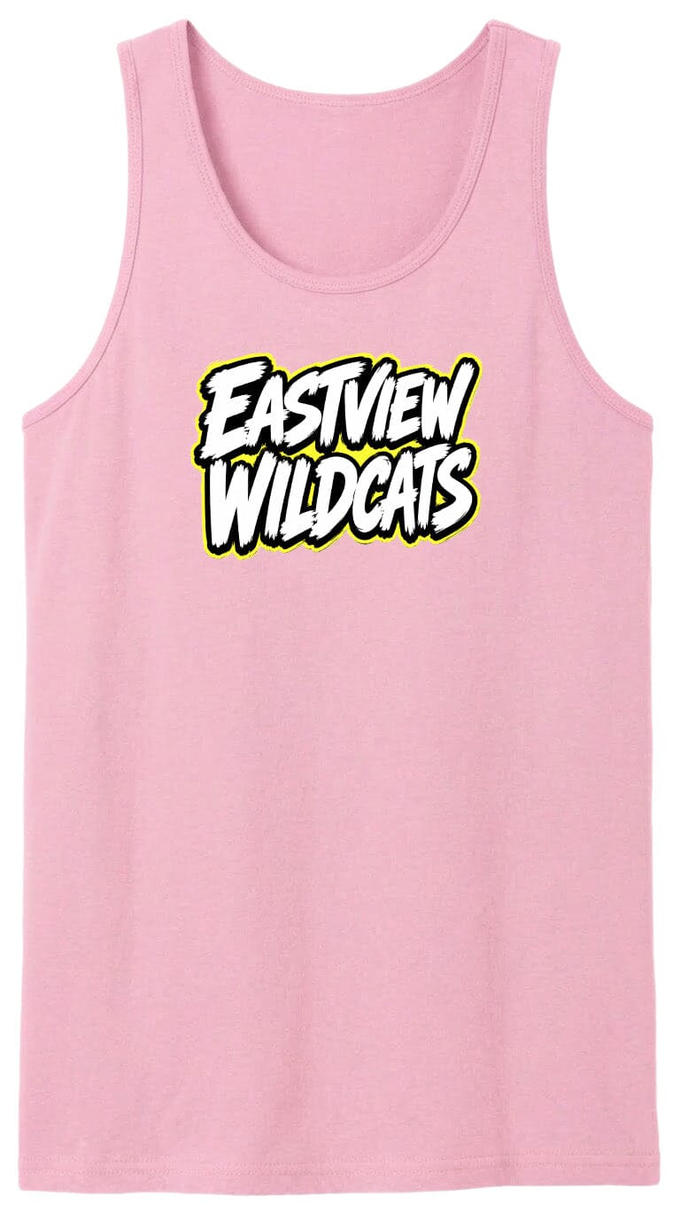 A pink tank top with the text "Eastview Wildcats" printed on it.