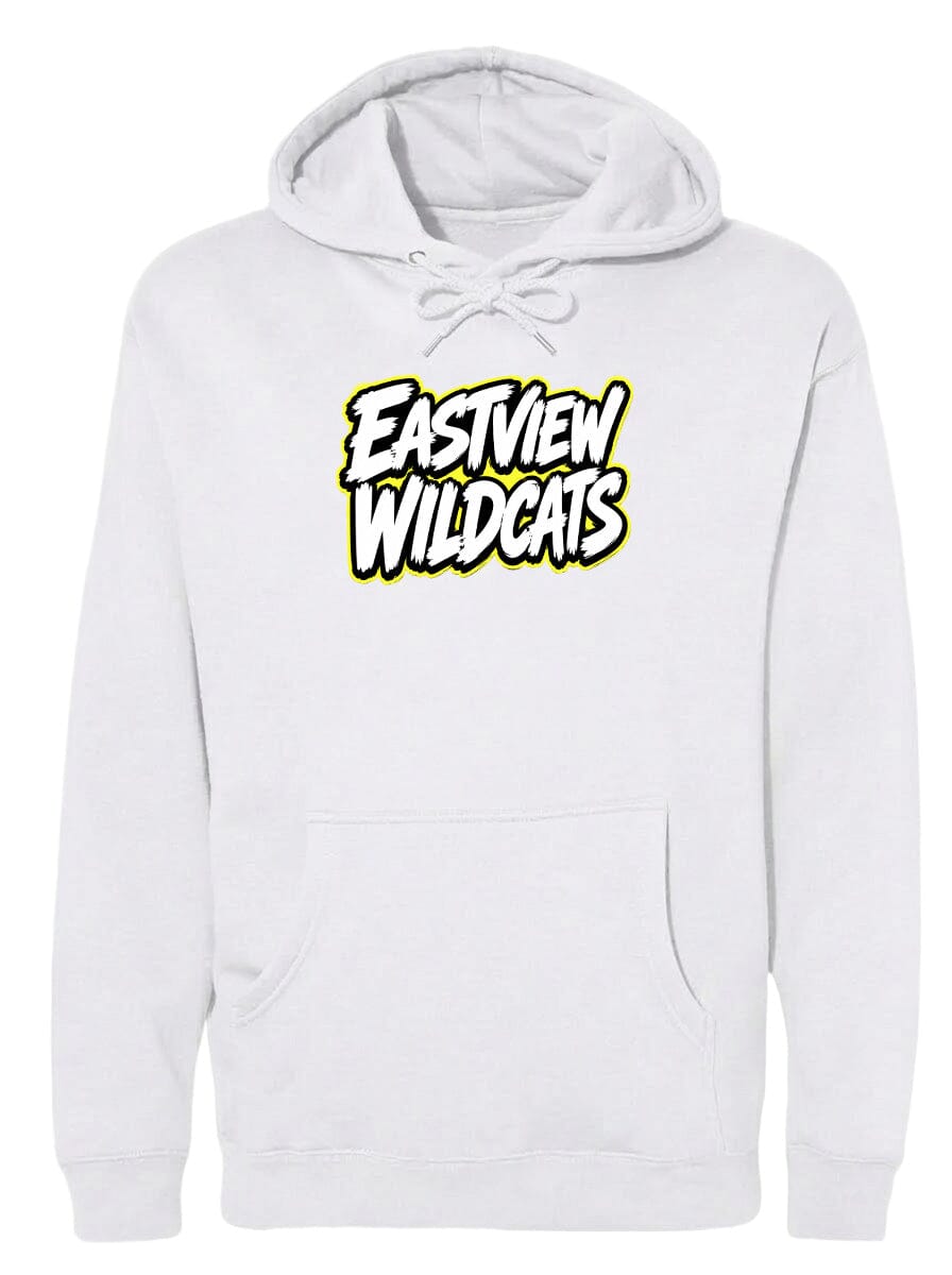 A white hoodie with the text "EASTVIEW WILDCATS" printed on it.