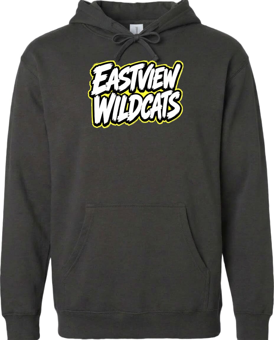 A black hoodie with a graphic design on the front.