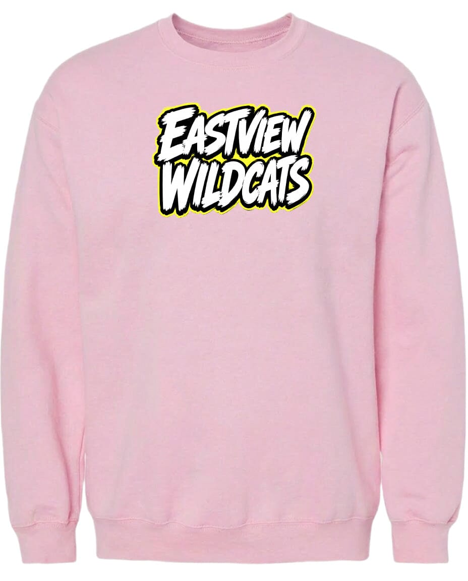 A pink sweatshirt with the text "EASTVIEW WILDCATS" printed on it.