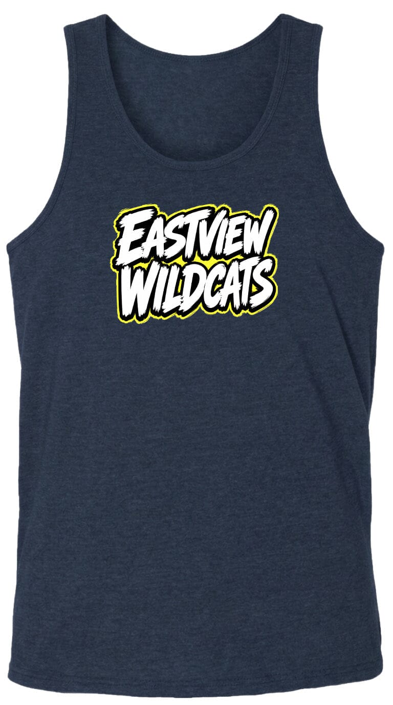 A dark blue tank top with the text "EASTVIEW WILDCATS" printed on it in a stylized font.