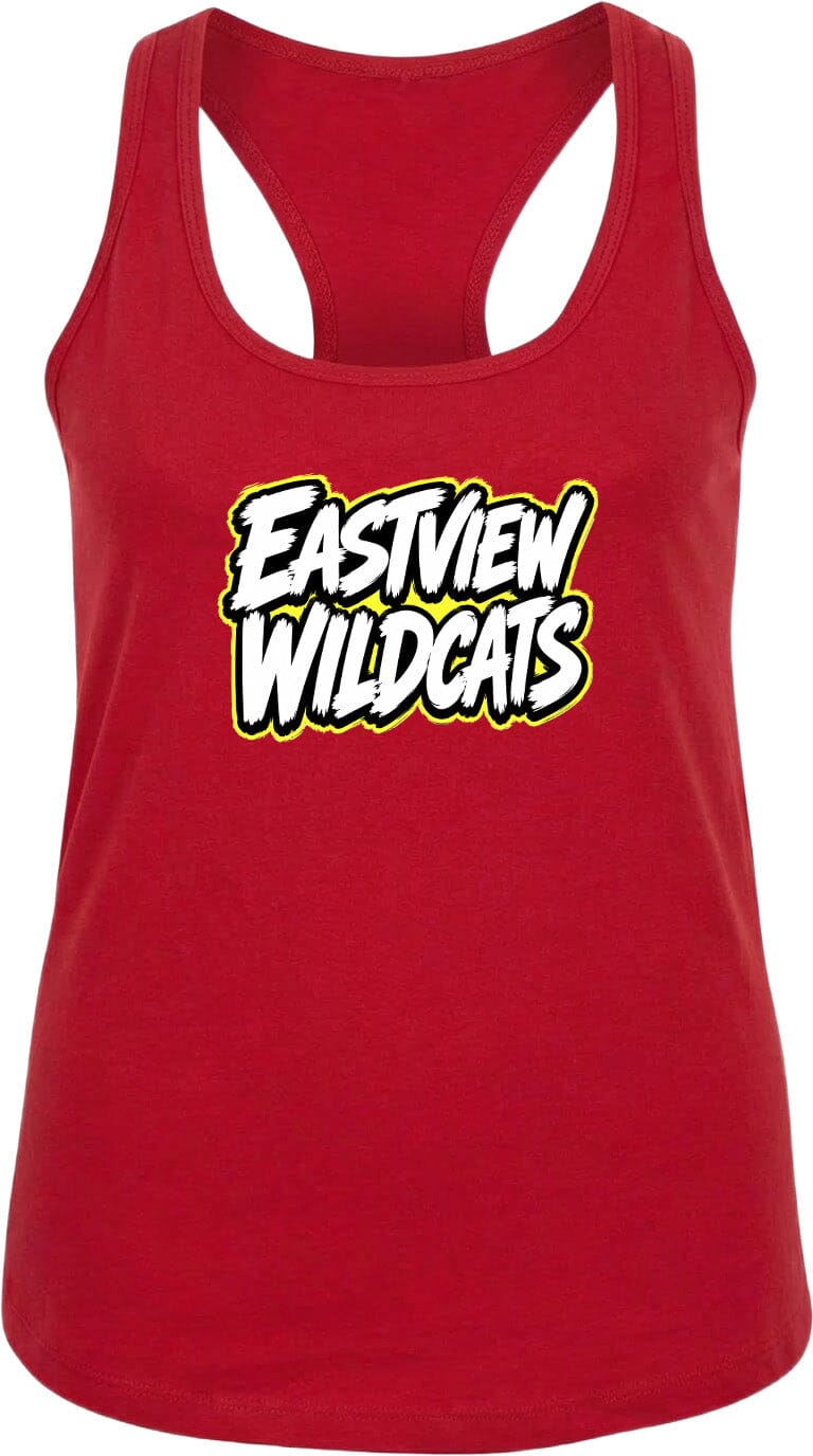 A red tank top with the text "EASTVIEW WILDCATS" printed on it.