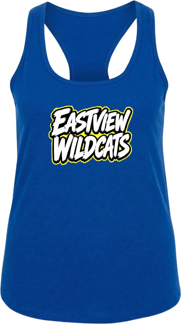 A blue tank top with the text "EASTVIEW WILDCATS" printed on it.