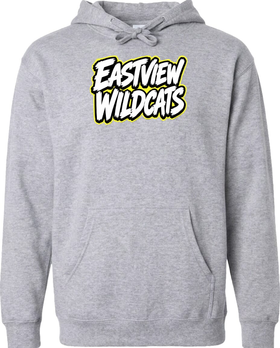 A gray hoodie with a logo that says "Eastview Wildcats" printed on it.
