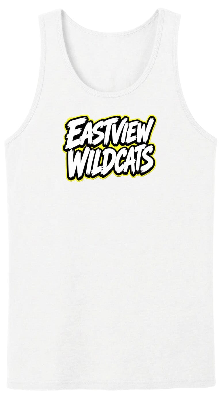 A white tank top with the text "EASTVIEW WILDCATS" printed on it in a stylized font.