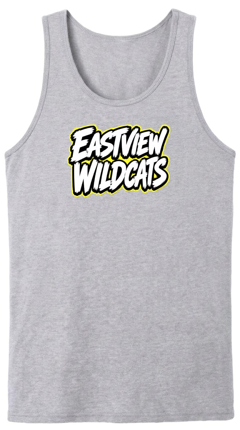 A gray tank top with the text "EASTVIEW WILDCATS" printed on it in a stylized font.