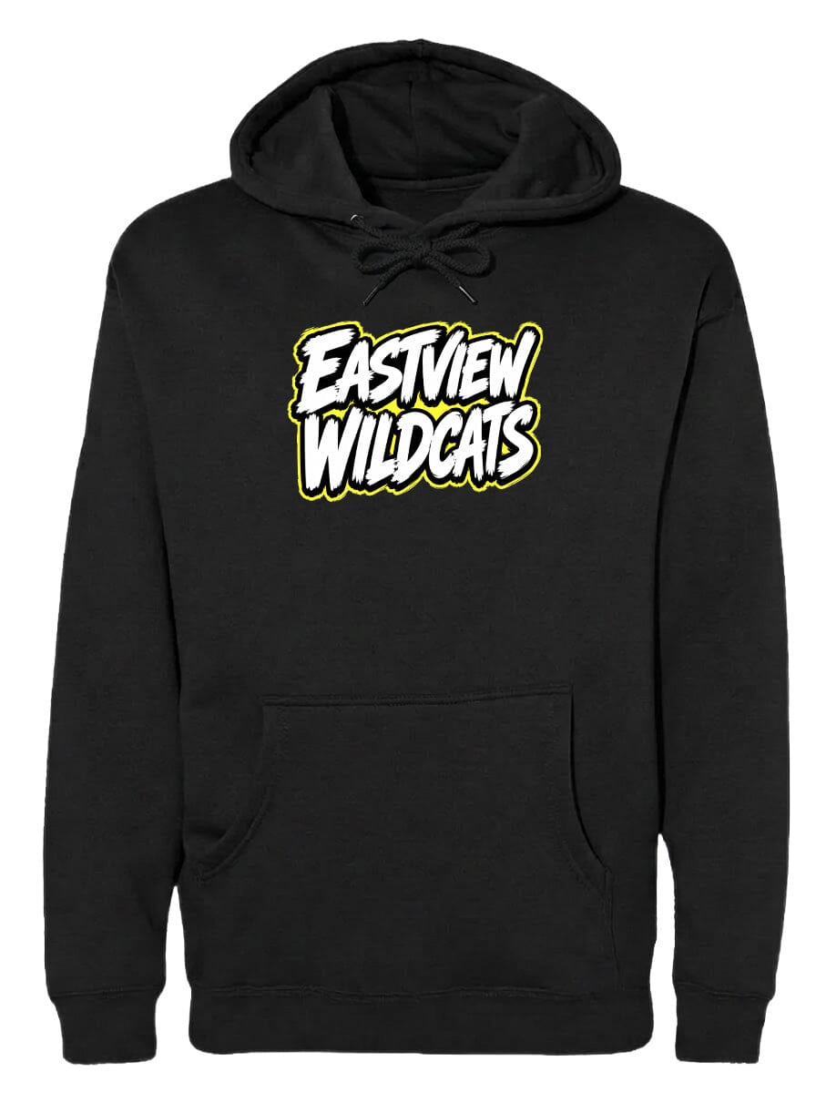 A black hoodie with a yellow and white logo that says "Eastview Wildcats".