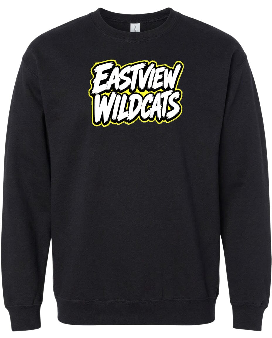 A black sweatshirt with a yellow and white logo that says "Eastview Wildcats".