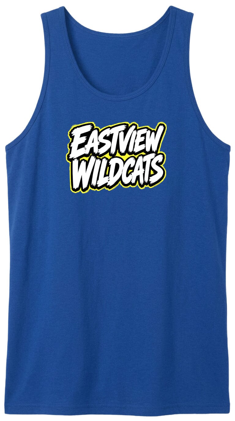 A blue tank top with the text "EASTVIEW WILDCATS" printed on it.