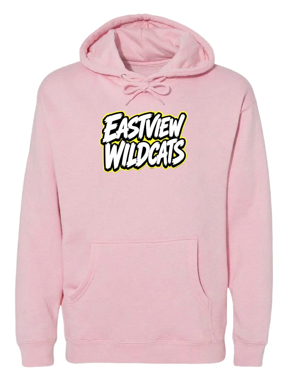 A pink hoodie with the text "EASTVIEW WILDCATS" printed on it.