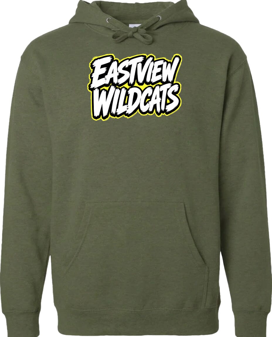 A green hoodie with the text "Eastview Wildcats" printed on it.