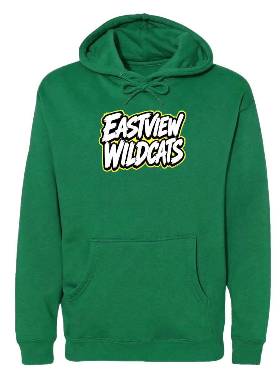 A green hoodie with a logo on the front.