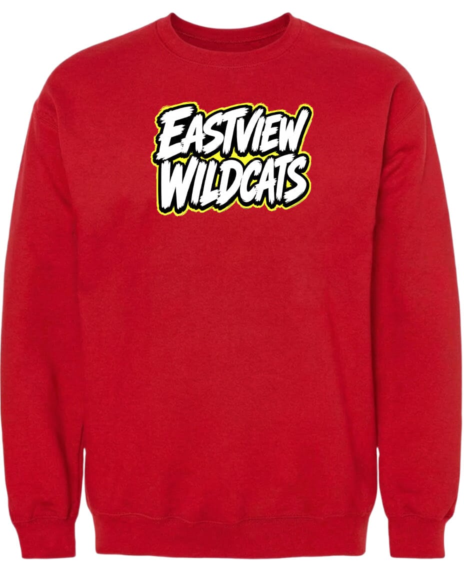 A red sweatshirt with the text "EASTVIEW WILDCATS" printed on it.
