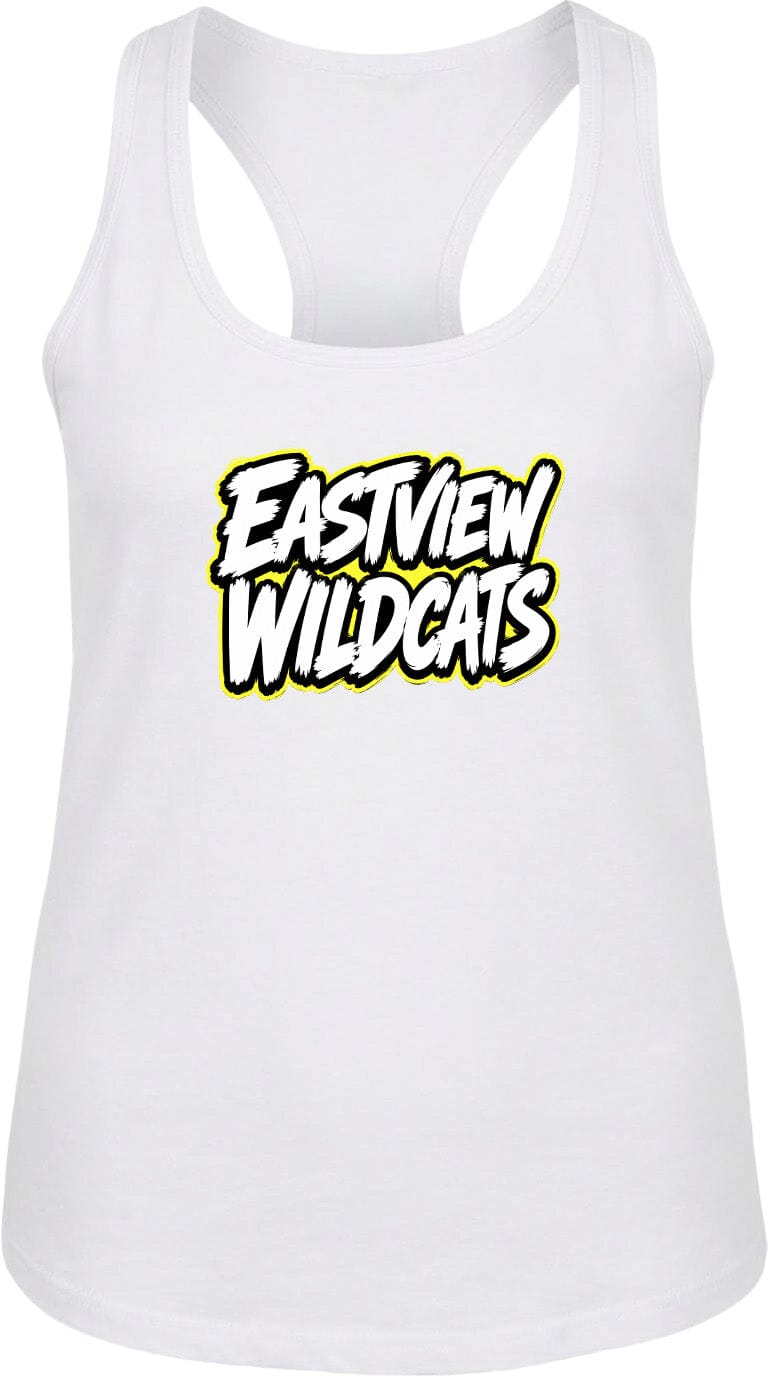 A white tank top with the text "EASTVIEW WILDCATS" printed on it in a stylized font.