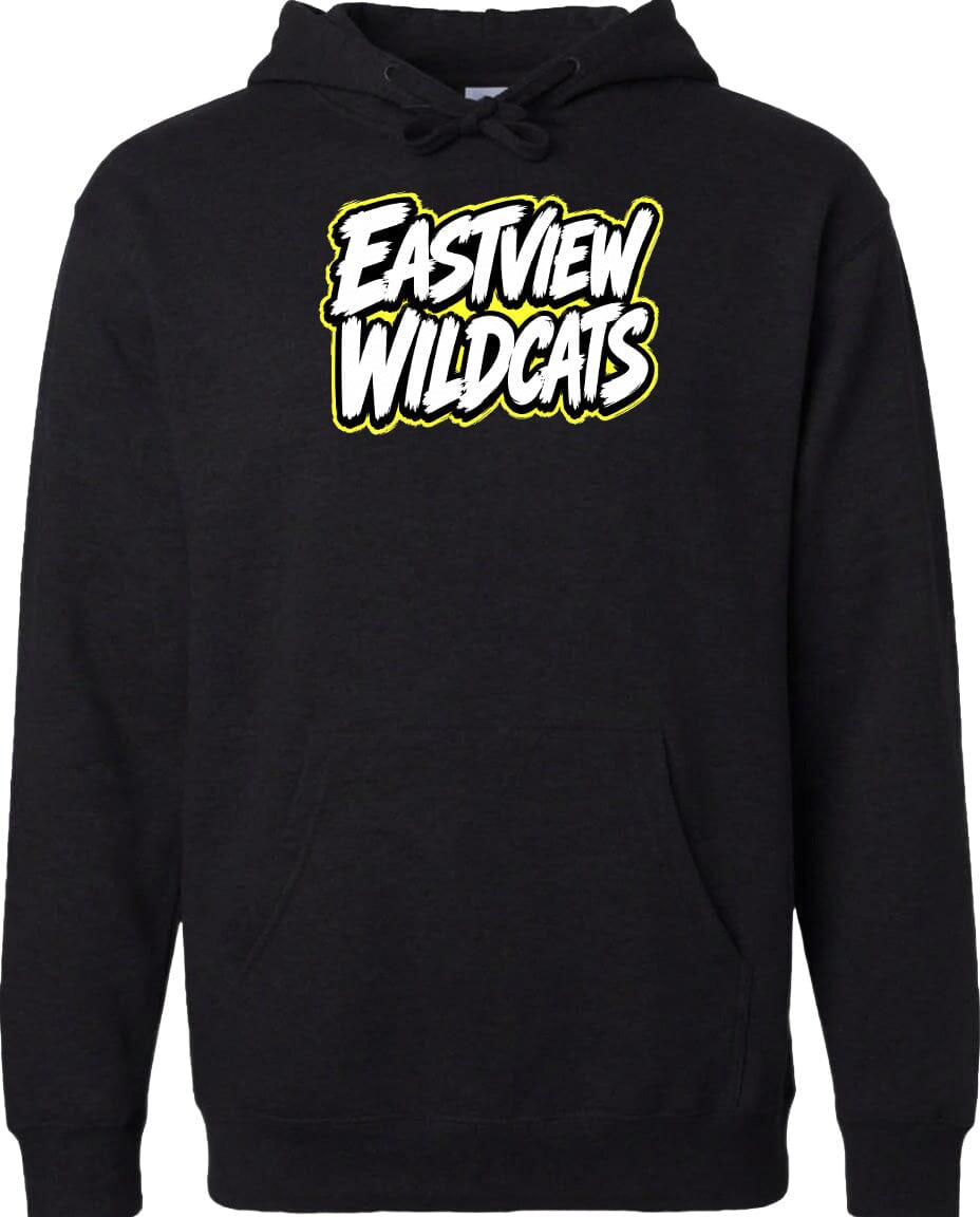 A black hoodie with a yellow and white logo that says "Eastview Wildcats".