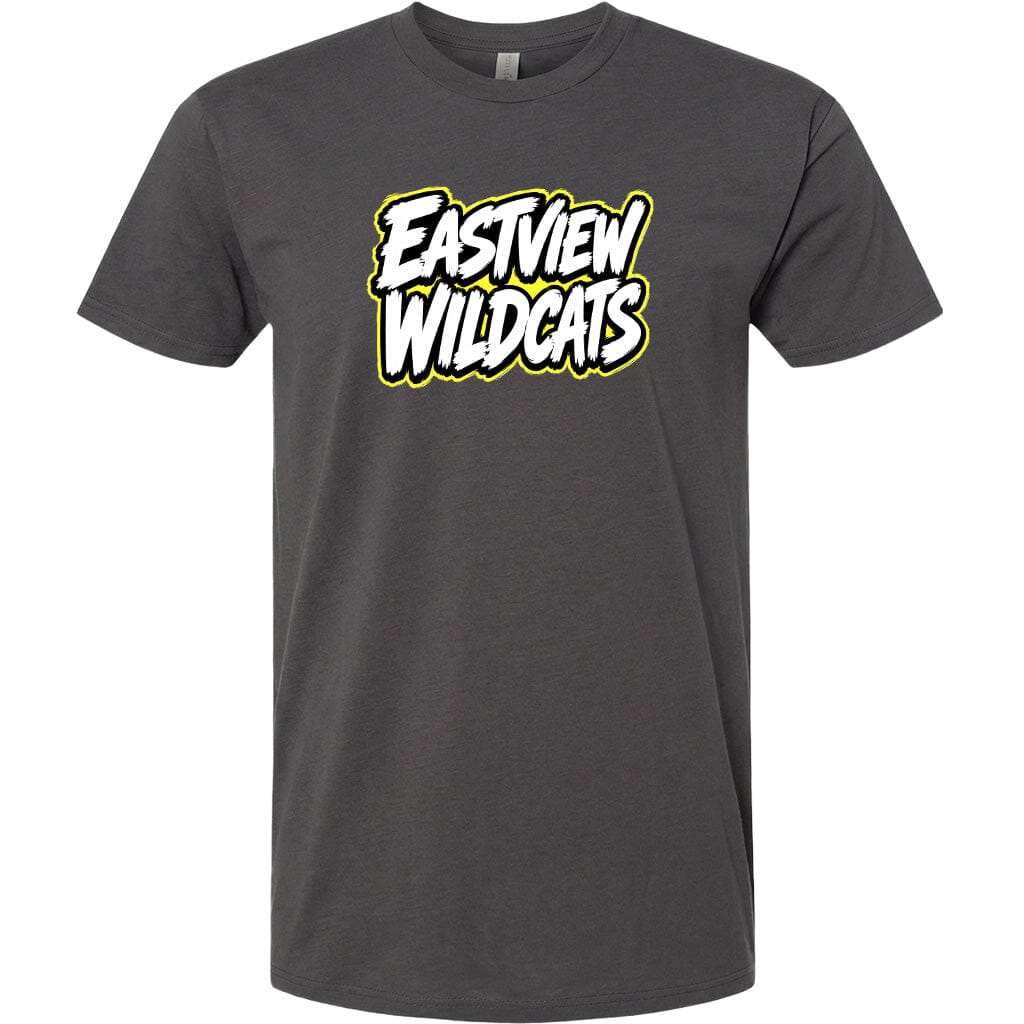 A gray t-shirt with the text "EASTVIEW WILDCATS" printed on it in a stylized font.