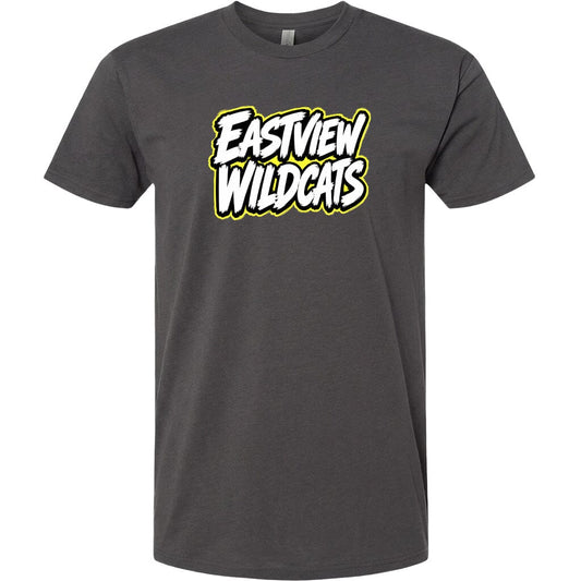 A gray t-shirt with the text "EASTVIEW WILDCATS" printed on it in a stylized font.