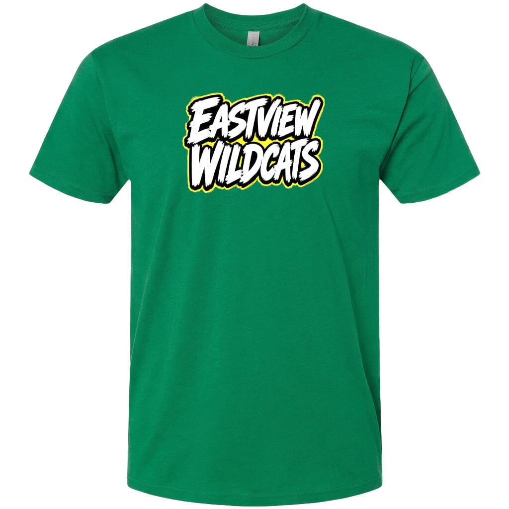 A green t-shirt with the text "EASTVIEW WILDCATS" printed on it.