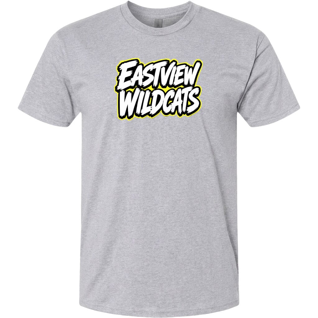 A gray t-shirt with the text "EASTVIEW WILDCATS" printed on it in a stylized font.
