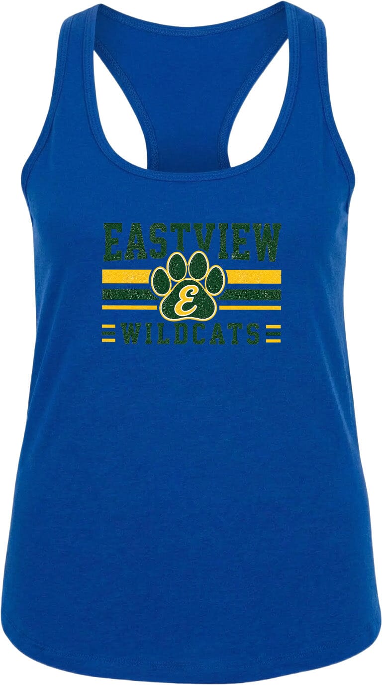 A blue tank top with the text "EASTVIEW WILDCATS" printed on it.