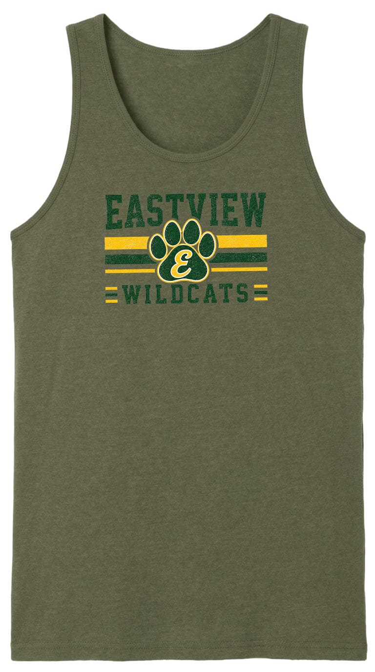 A green tank top with a graphic design featuring a paw print and the text "EASTVIEW WILDCATS".