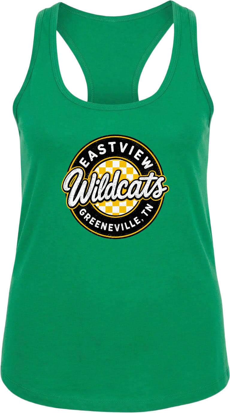 A green tank top with a logo that says "EASTVIEW Wildcats Greeneville, TN".