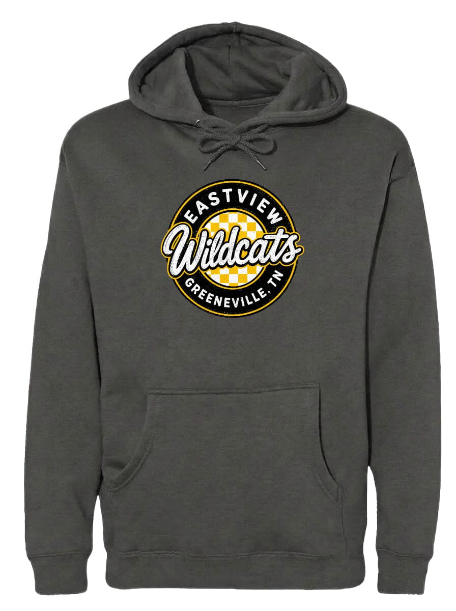A gray hoodie with a logo that says "EASTVIEW Wildcats Greeneville IN".