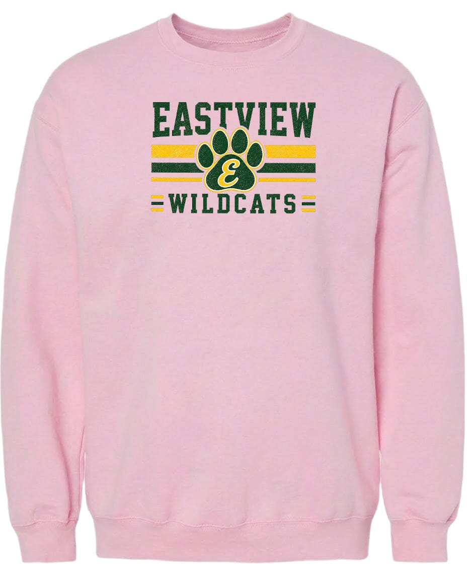 A pink sweatshirt with the text "EASTVIEW WILDCATS" printed on it.