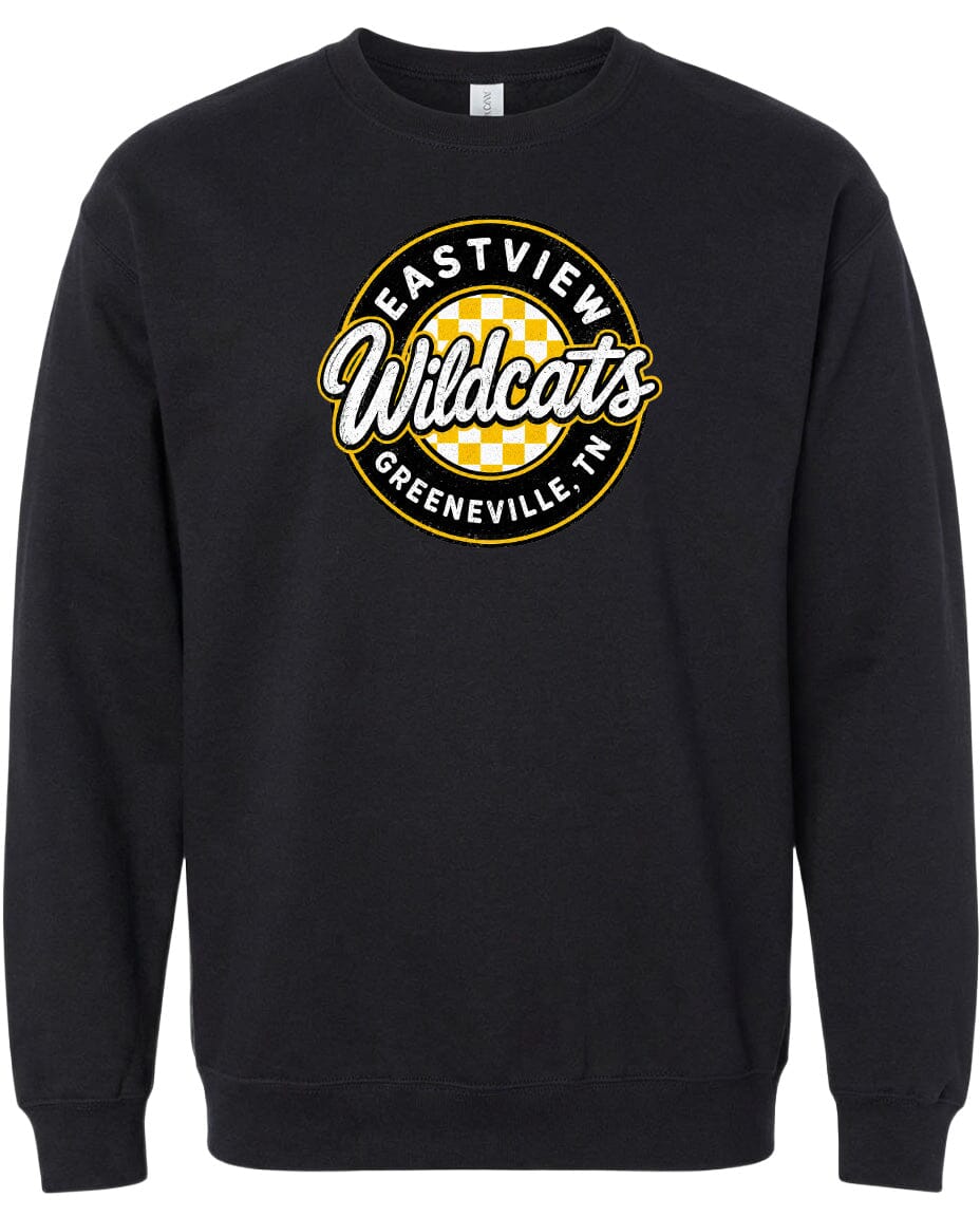 A black sweatshirt with a logo on the front.