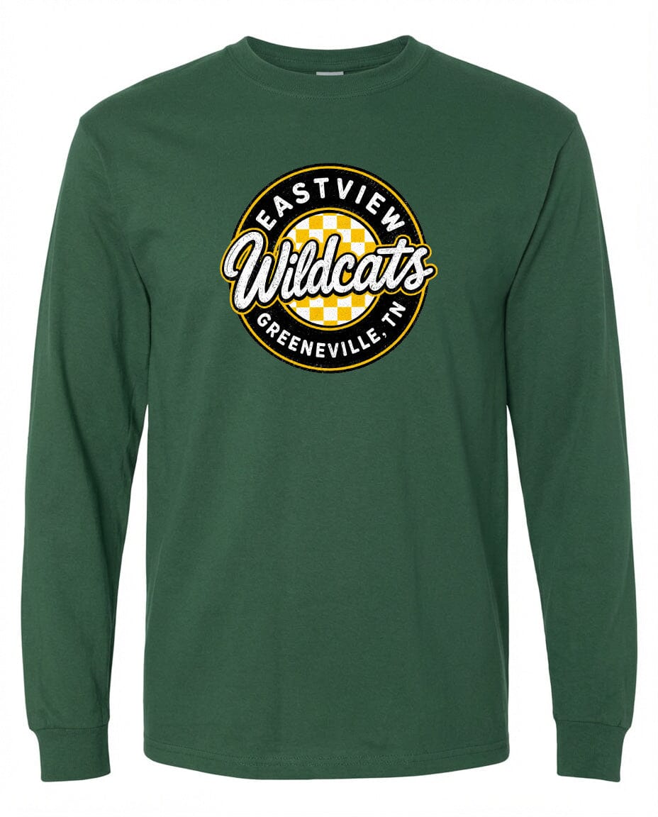 A green long-sleeved shirt with a circular logo on the front.