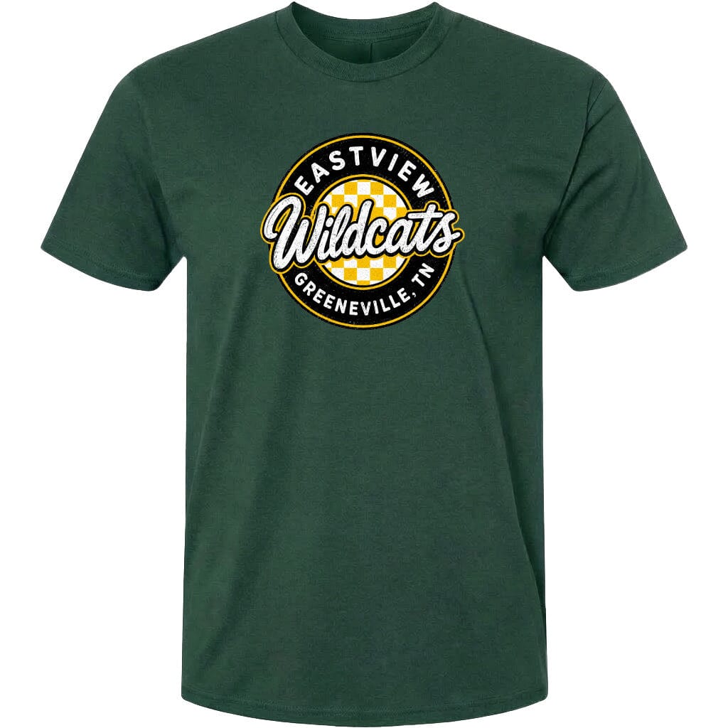 A green t-shirt with a circular logo that says "EASTVIEW Wildcats Greeneville, TN".