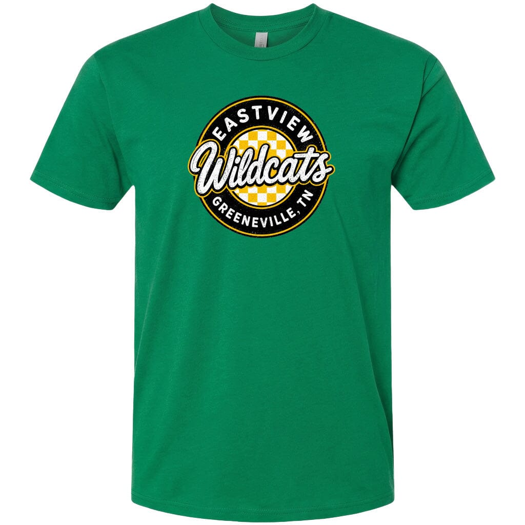 A green t-shirt with a circular logo that says "EASTVIEW Wildcats Greeneville, TN".