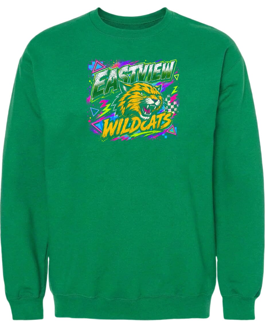 A bright green sweatshirt with a graphic design featuring a fierce-looking tiger or wildcat.