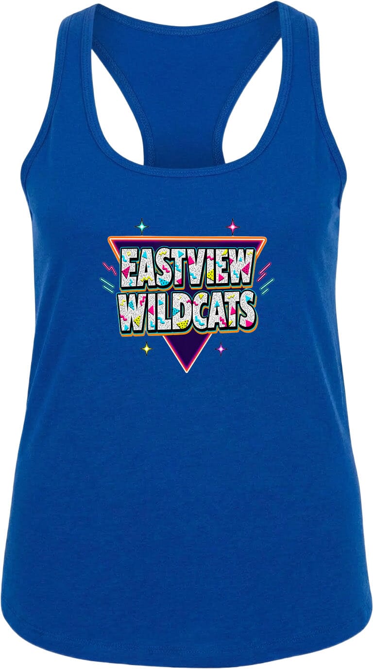 A blue tank top with the text "EASTVIEW WILDCATS" printed on it.