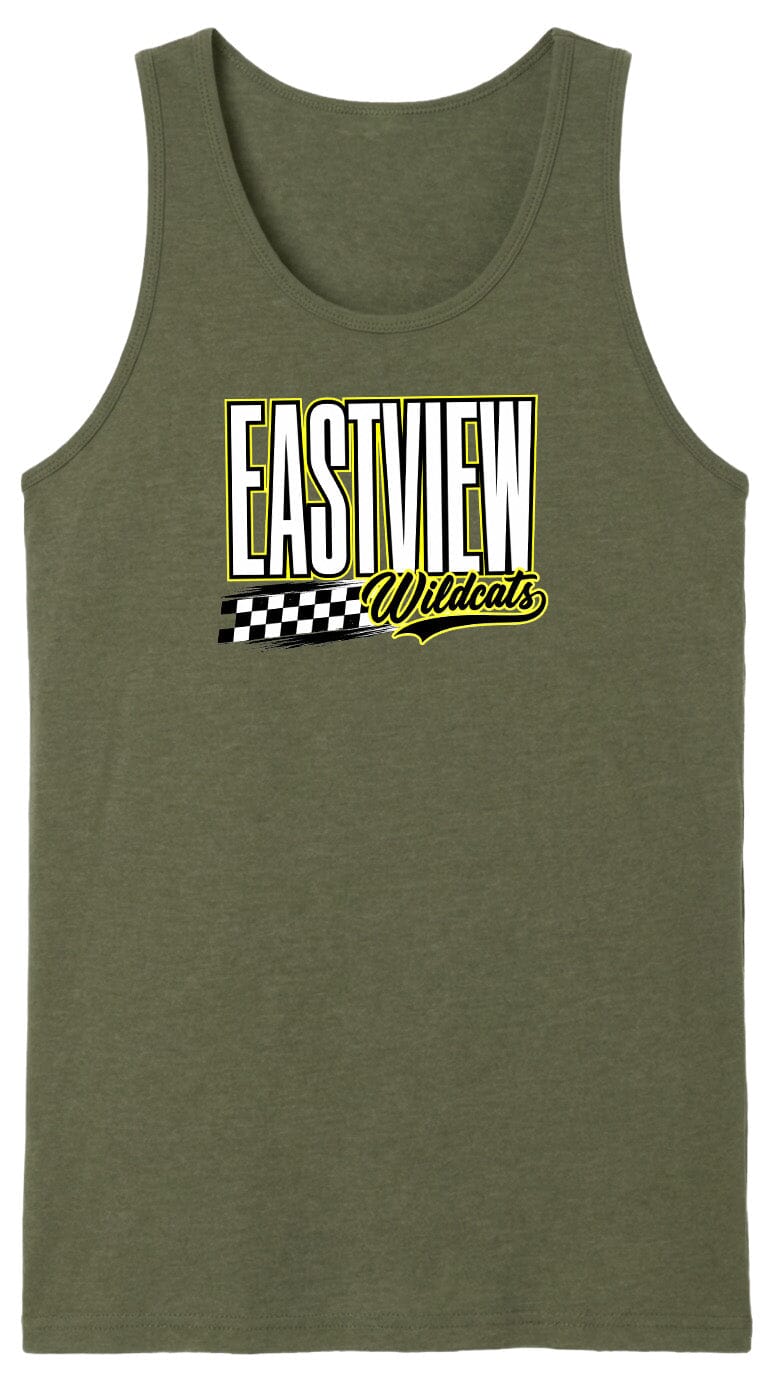 A green tank top with a graphic design featuring the text "EASTVIEW Wildcats" in a stylized font.