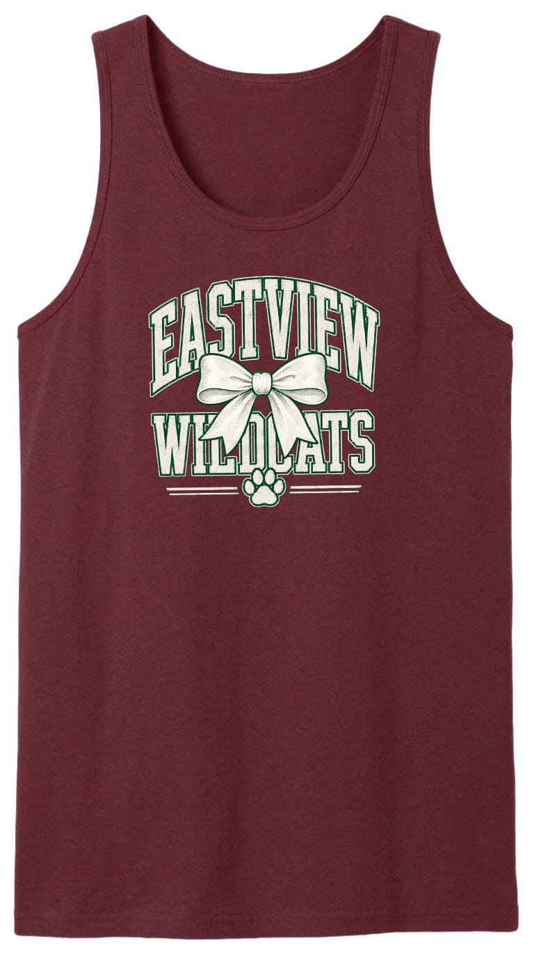 A burgundy tank top with the text "EASTVIEW WILDCATS" printed on it.