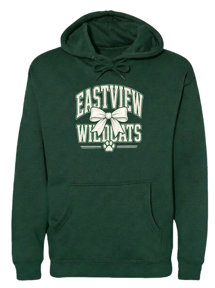 A dark green hoodie with a white graphic design on the front.