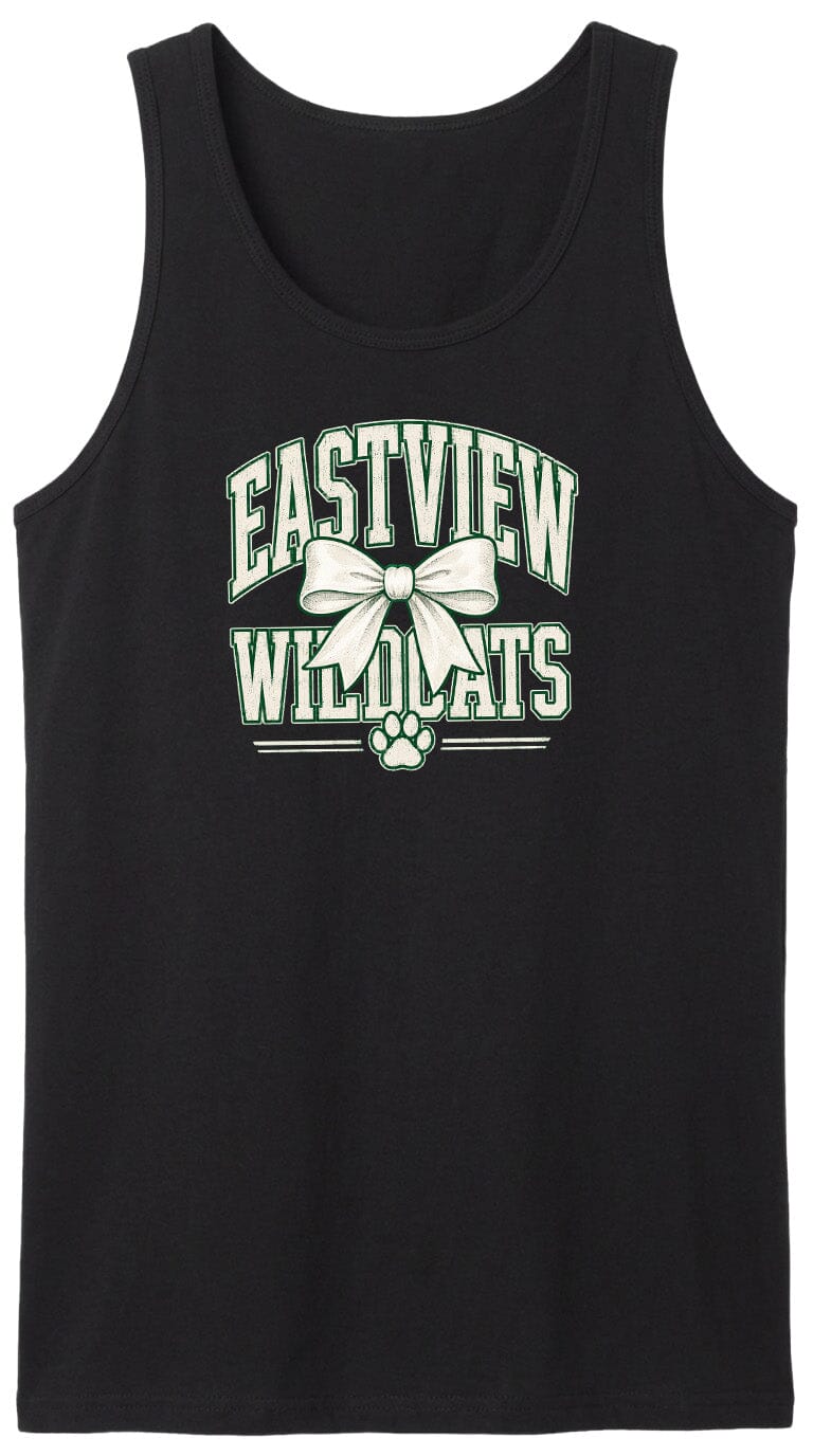 A black tank top with a white graphic design on it.