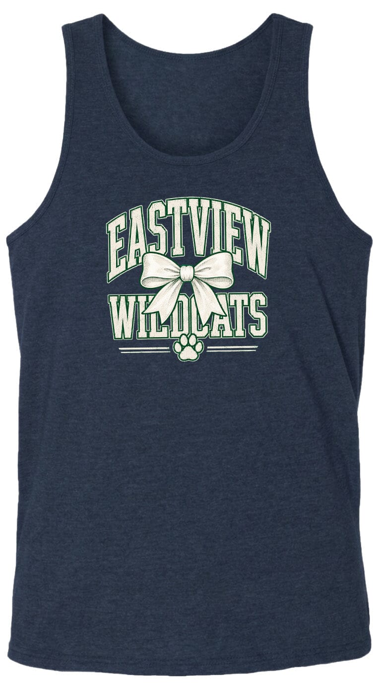 A navy blue tank top with the text "EASTVIEW WILDCATS" printed on it.