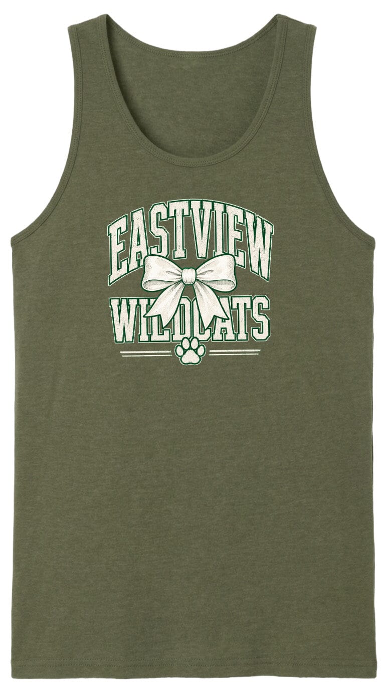A green tank top with the text "EASTVIEW WILDCATS" printed on it, along with a white bow graphic.