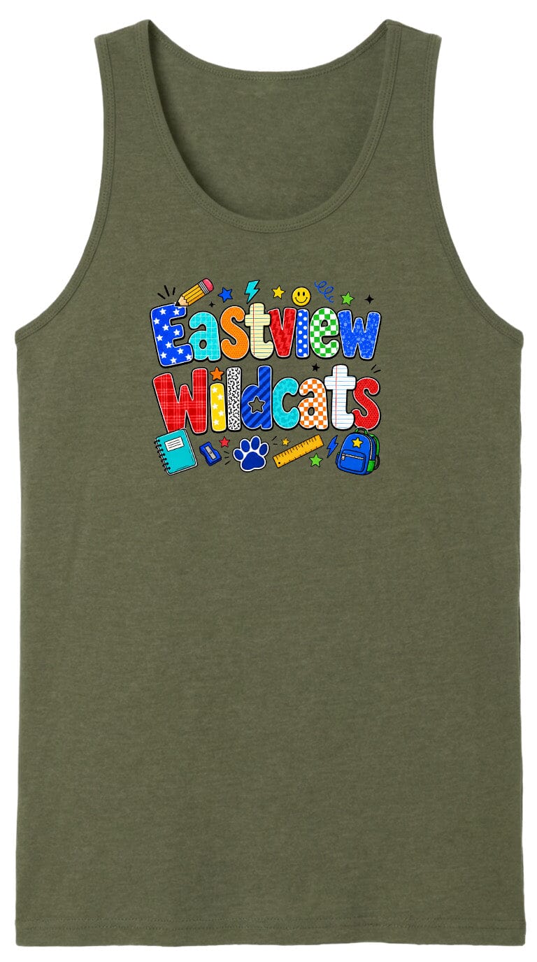 A green tank top with the text "Eastview Wildcats" printed on it.